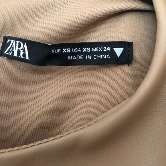 ZARA Taupe Faux Leather Mini Dress With Shoulder Pads Size XS EUC - Picture 7 of 9